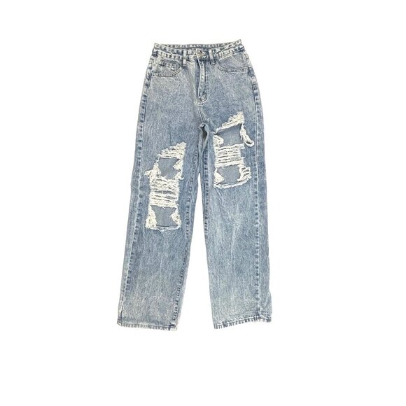 SHEIN Denim - SHEIN Relaxed straight Distressed Women's size XS 2 Light Blue Denim Jeans